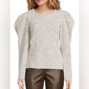 LEA & VIOLA Gray Boucle Puff Sleeve Tweed Top - Size Small
